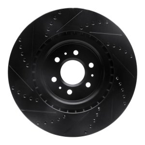 Cadillac CTS Brake Rotor (1) - Front Right - R1 Concepts - Drilled & Slotted - Black - `04-`11
